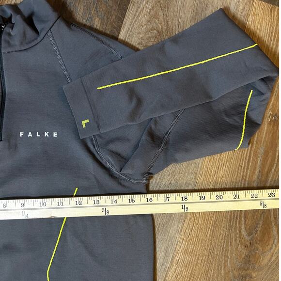 FALKE Gray & Yellow Men's Fleece lined Base layer 3/4 Zip Top Size Medium - Picture 7 of 9